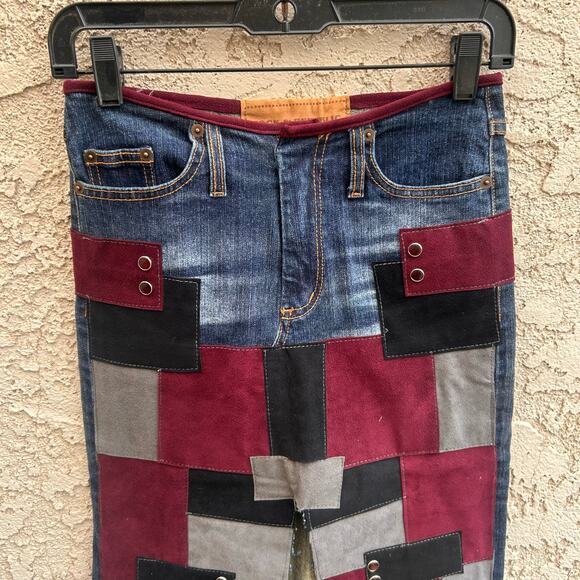 Y2k Rock & Republic Patchwork Denim Suede Maxi Skirt Size Small (26” waist) - Picture 4 of 6